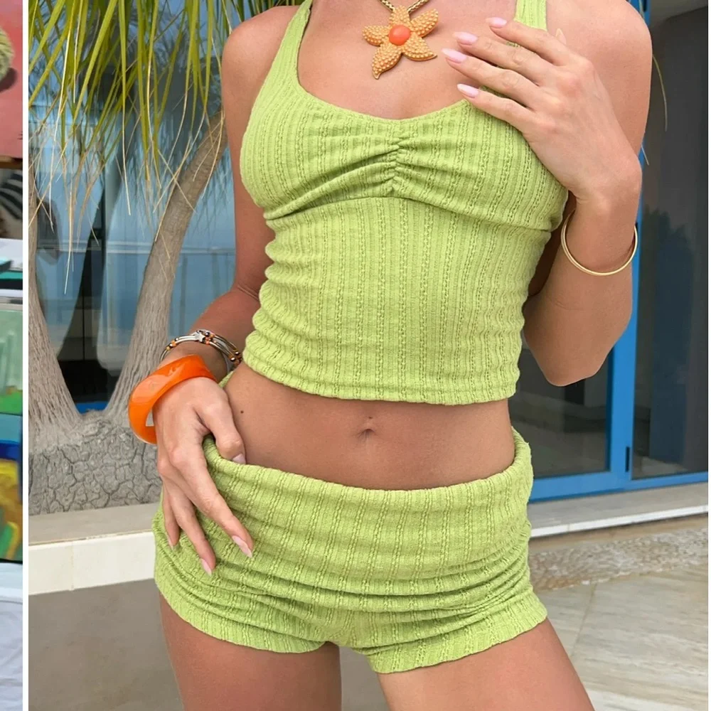 Green Ribbed Shorts - Picture 1 of 2